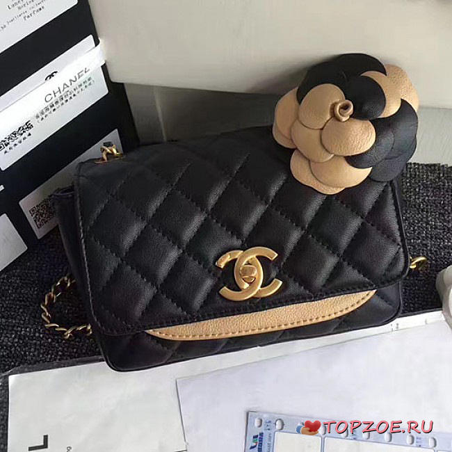 CHANEL CALFSKIN CAMELLIA WAIST CHAIN BAG BLACK A91830 VS 06486 - 1