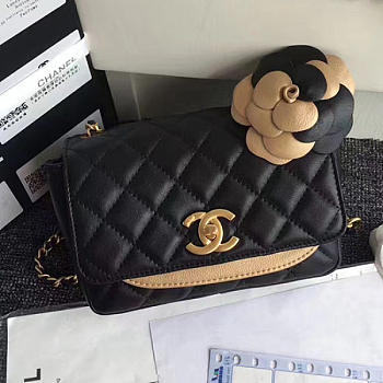 CHANEL CALFSKIN CAMELLIA WAIST CHAIN BAG BLACK A91830 VS 06486