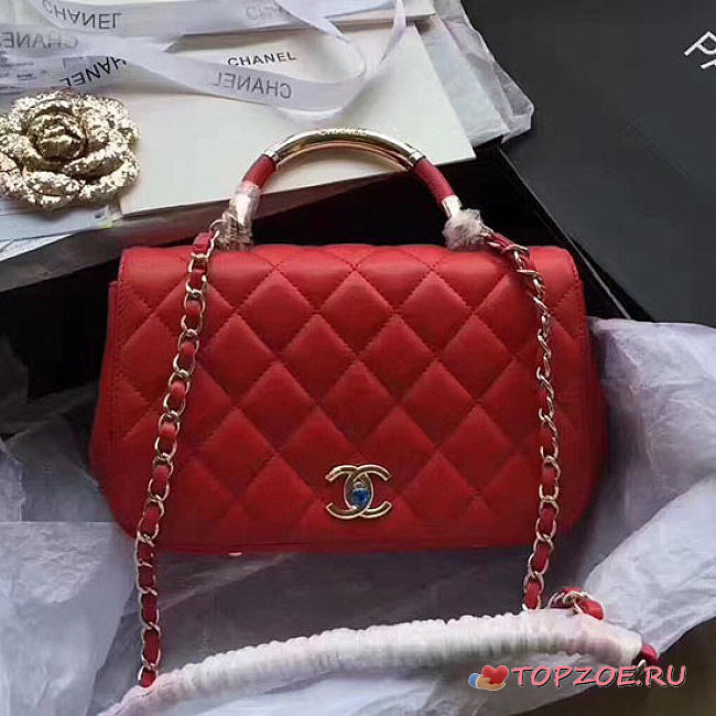 CHANEL CAVIAR QUILTED LAMBSKIN FLAP BAG WITH TOP HANDLE RED A93752 VS 09681 - 1