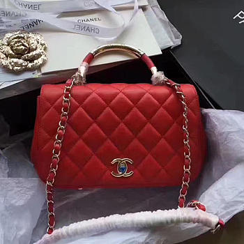CHANEL CAVIAR QUILTED LAMBSKIN FLAP BAG WITH TOP HANDLE RED A93752 VS 09681