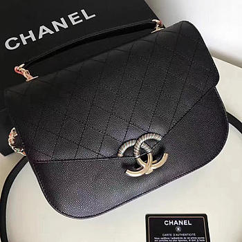 CHANEL GRAINED CALFSKIN FLAP BAG WITH TOP HANDLE BLACK A93633 VS 04911