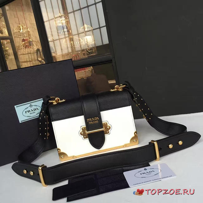 PRADA CAHIER LEATHER SHOULDER BAG WHITE - 1