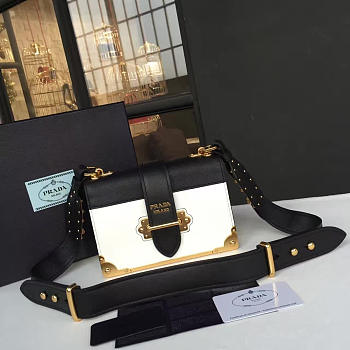 PRADA CAHIER LEATHER SHOULDER BAG WHITE