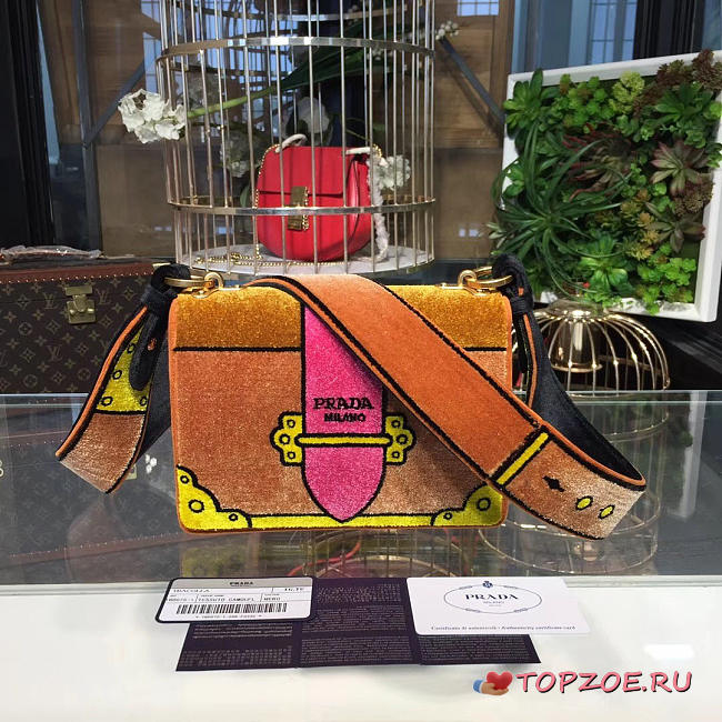 PRADA CAHIER VELVET SHOULDER BAG ORANGER 4318 - 1