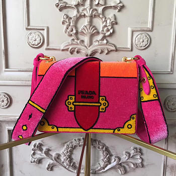 PRADA CAHIER VELVET SHOULDER BAG ROSE RED 4320