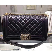 CHANEL QUILTED LAMBSKIN MEDIUM BOY BAG GOLD HARDWARE BLACK A67086 VS 05222 - 1