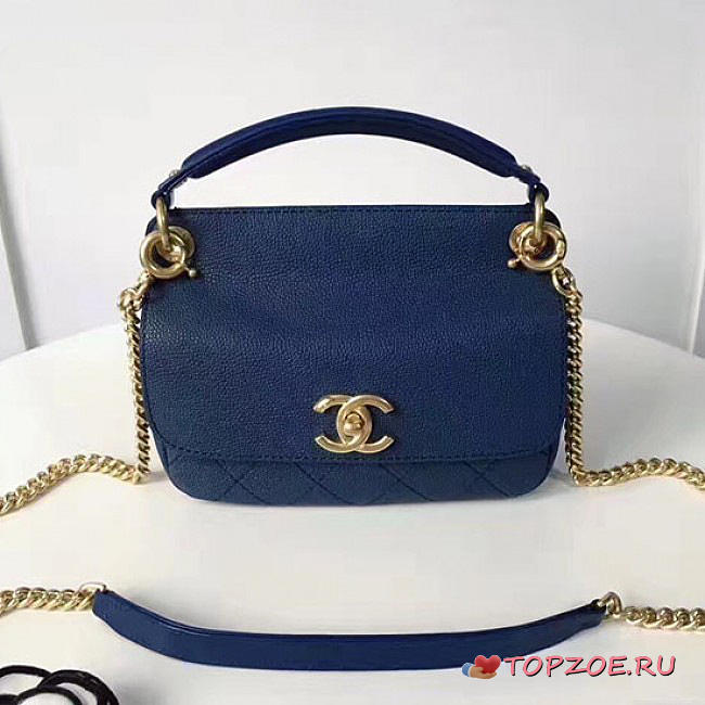 CHANEL GRAINED CALFSKIN MINI TOP HANDLE FLAP BAG BLUE A93756 VS 00398 - 1
