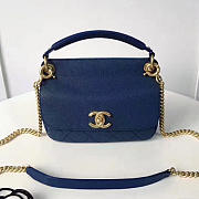 CHANEL GRAINED CALFSKIN MINI TOP HANDLE FLAP BAG BLUE A93756 VS 00398 - 1