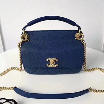 CHANEL GRAINED CALFSKIN MINI TOP HANDLE FLAP BAG BLUE A93756 VS 00398