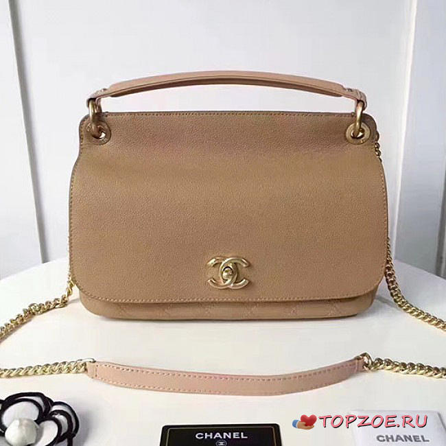 CHANEL GRAINED CALFSKIN LARGE TOP HANDLE FLAP BAG BEIGE A93757 VS 03950 - 1