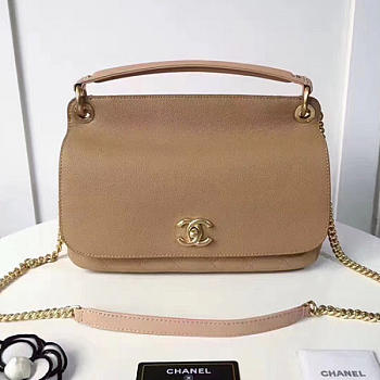 CHANEL GRAINED CALFSKIN LARGE TOP HANDLE FLAP BAG BEIGE A93757 VS 03950