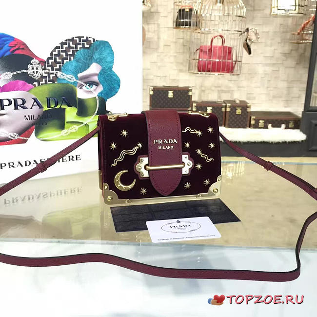PRADA VELVET CAHIER BAG WINE RED 4265 - 1