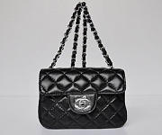CHANEL LAMBSKIN LEATHER FLAP BAG WITH SILVER HARDWARE BLACK - 6