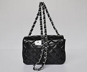 CHANEL LAMBSKIN LEATHER FLAP BAG WITH SILVER HARDWARE BLACK - 5