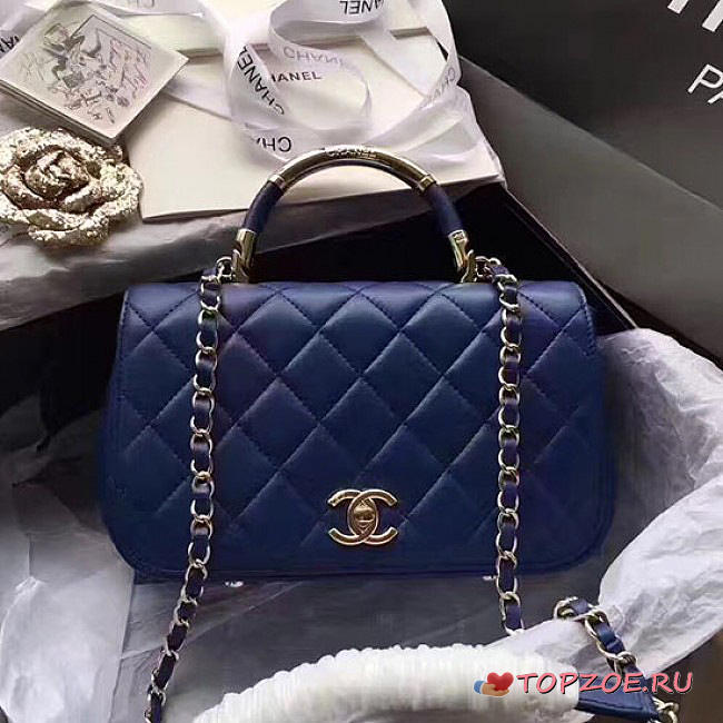CHANEL CAVIAR QUILTED LAMBSKIN FLAP BAG WITH TOP HANDLE BLUE A93752 VS 06898 - 1