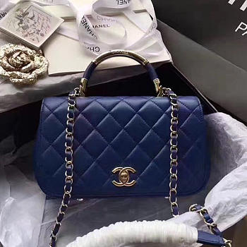 CHANEL CAVIAR QUILTED LAMBSKIN FLAP BAG WITH TOP HANDLE BLUE A93752 VS 06898
