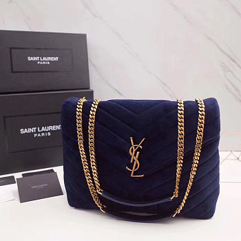 YSL LOULOU MONOGRAM QUILTED VELVET SHOULDER BAG LARGE BLUE 4811