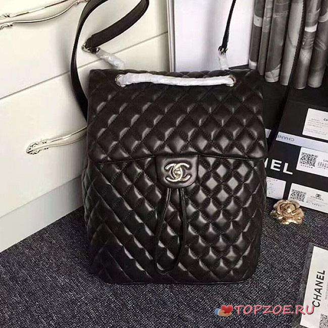 CHANEL QUILTED LAMBSKIN LARGE BACKPACK BLACK 30CM - 1