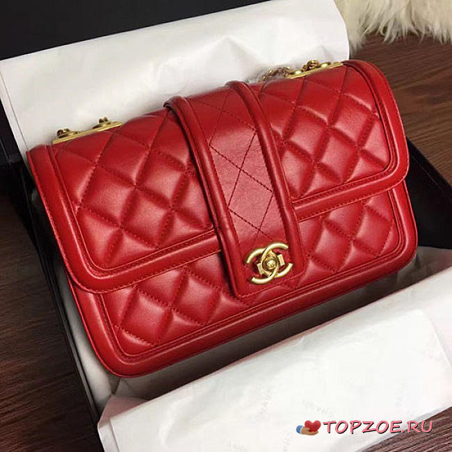 CHANEL QUILTED LAMBSKIN GOLD-TONE METAL FLAP BAG RED A91365 VS 02169 - 1