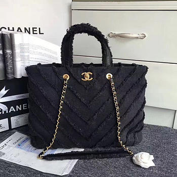 CHANEL CANVAS PATCHWORK CHEVRON LARGE SHOPPING BAG BLACK 260302 VS 02391