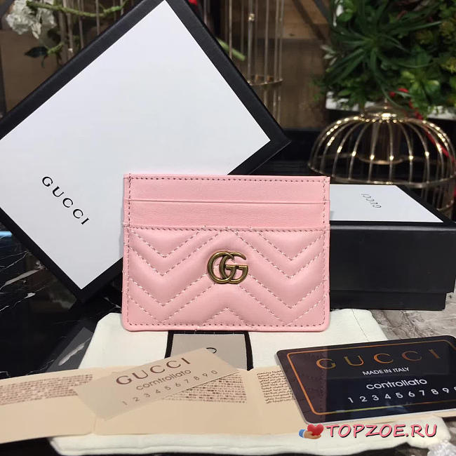 GUCCI MARMONT CARD CASE NEXTDUSTY PINK MATELASSÉ LEATHER - 1