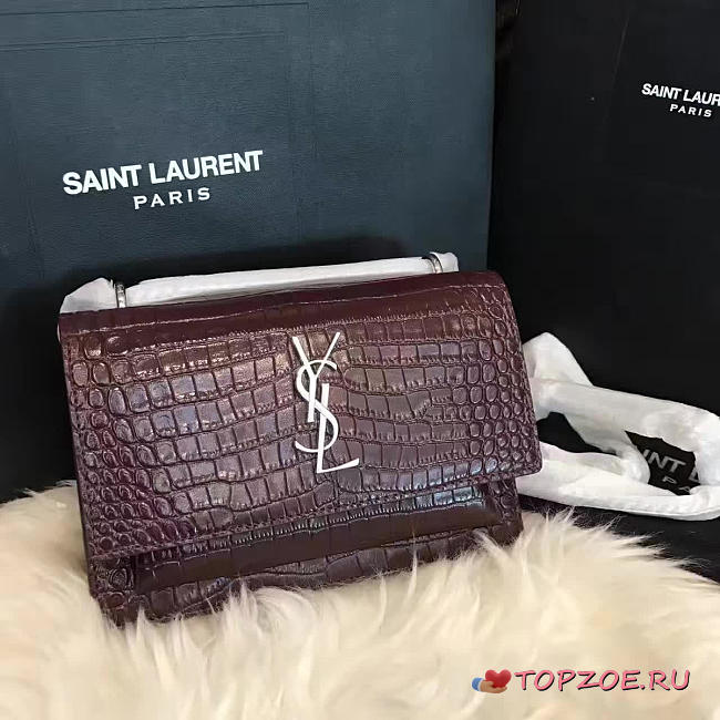 YSL SUNSET CHAIN WALLET IN CROCODILE EMBOSSED SHINY LEATHER 4841 - 1
