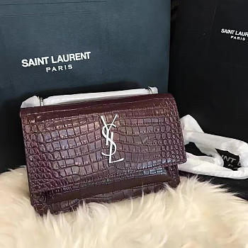 YSL SUNSET CHAIN WALLET IN CROCODILE EMBOSSED SHINY LEATHER 4841
