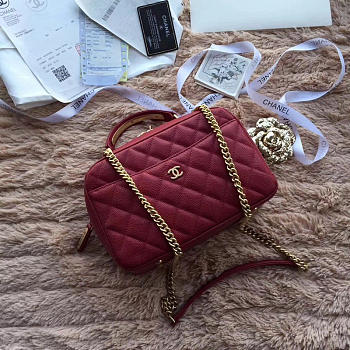 CHANEL BOWLING BAG JERSEY & GOLD-TONE METAL A69924 WINE RED