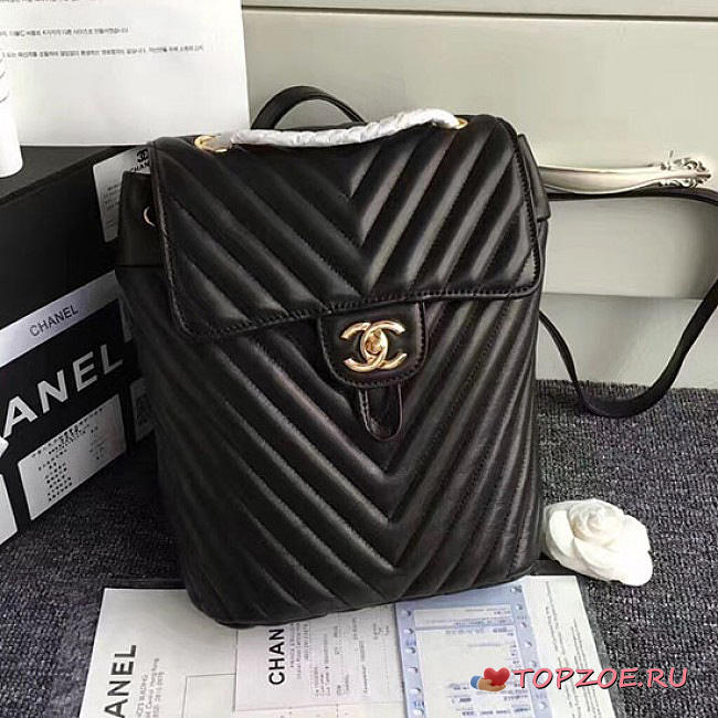 CHANEL CHEVRON LAMBSKIN BACKPACK BLACK GOLD HARDWARE 24CM - 1