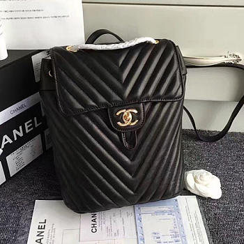 CHANEL CHEVRON LAMBSKIN BACKPACK BLACK GOLD HARDWARE 24CM