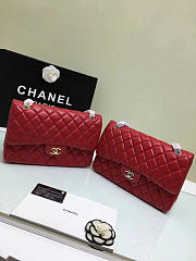 CHANEL LAMBSKIN LEATHER FLAP BAG GOLD/SILVER RED 30CM - 6