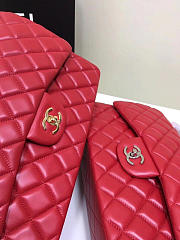 CHANEL LAMBSKIN LEATHER FLAP BAG GOLD/SILVER RED 30CM - 5