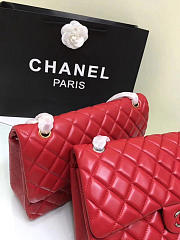 CHANEL LAMBSKIN LEATHER FLAP BAG GOLD/SILVER RED 30CM - 2