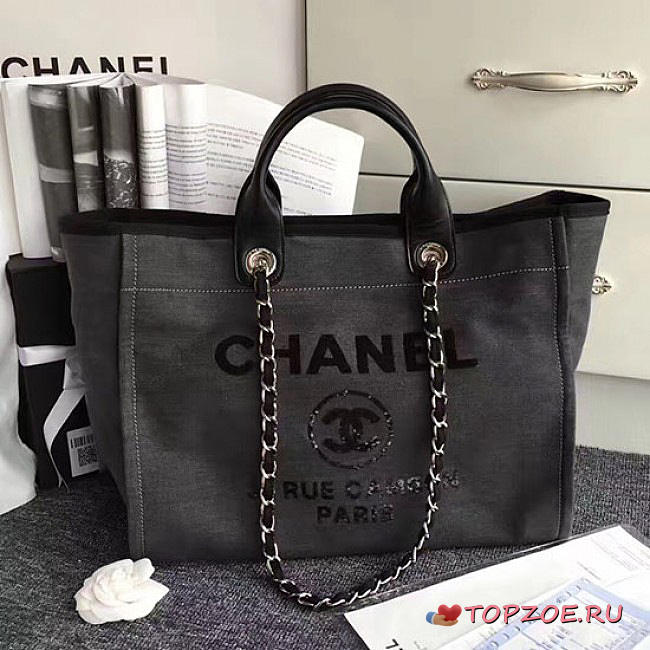 CHANEL CANVAS AND SEQUINS SHOPPING BAG BLACK A66941 VS 08548 - 1