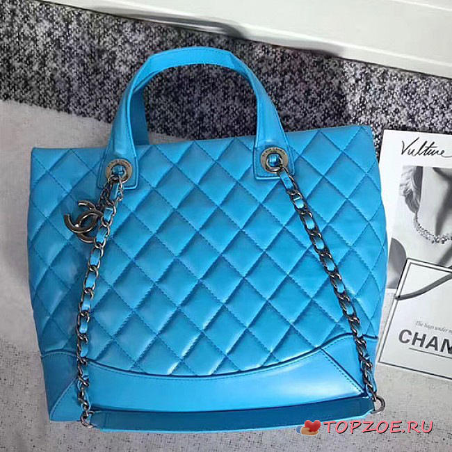 CHANEL CAVIAR QUILTED LAMBSKIN SHOPPING TOTE BAG BLUE 260301 VS 08291 - 1