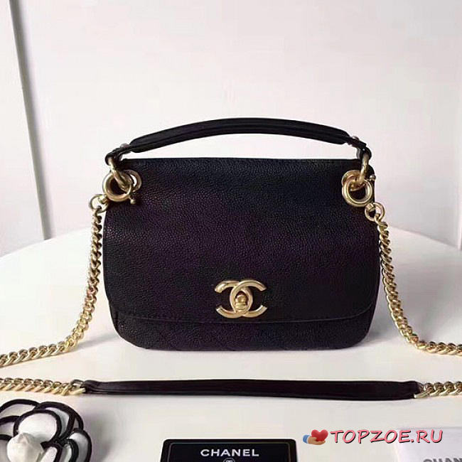 CHANEL GRAINED CALFSKIN MINI TOP HANDLE FLAP BAG BLACK A93756 VS 09826 - 1