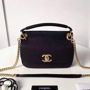 CHANEL GRAINED CALFSKIN MINI TOP HANDLE FLAP BAG BLACK A93756 VS 09826