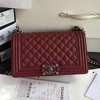 CHANEL QUILTED CAVIAR MEDIUM BOY BAG BURGUNDY 180301 VS 07454