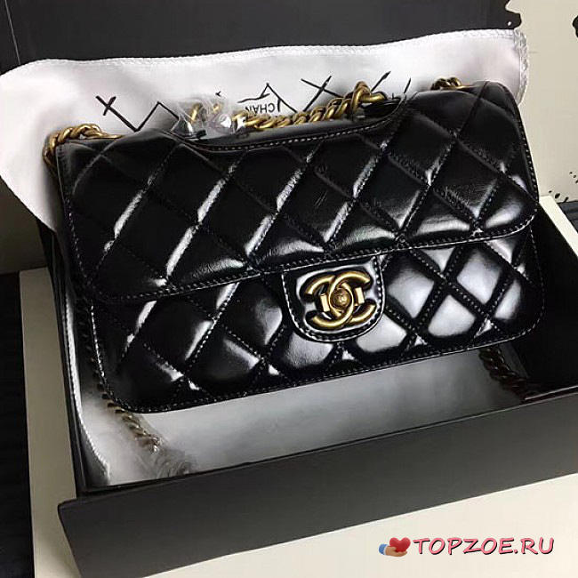 CHANEL OIL WAX LEATHER PERFECT EDGE BAG GOLD BLACK A14041 VS 06794 - 1