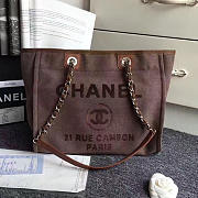 CHANEL CANVAS AND SEQUINS CUBANO TRIP DEAUVILLE SHOPPING BAG BROWN A66941 VS 01172 - 1