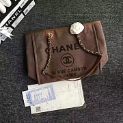 CHANEL CANVAS AND SEQUINS CUBANO TRIP DEAUVILLE SHOPPING BAG BROWN A66941 VS 01172 - 3