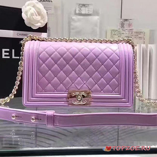 CHANEL QUILTED LAMBSKIN MEDIUM BOY BAG VIOLET A67086 VS 02341 - 1