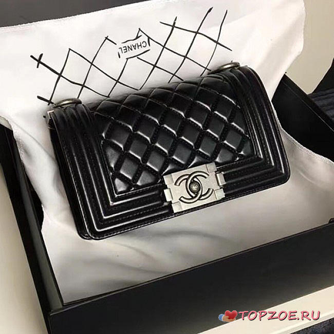 CHANEL SMALL CAVIAR QUILTED LAMBSKIN BOY BAG BLACK A13043 VS 07183 - 1