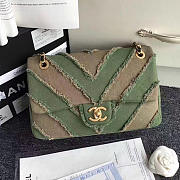 CHANEL CANVAS PATCHWORK CHEVRON MEDIUM FLAP BAG KHAKI 040101 VS 06628 - 1