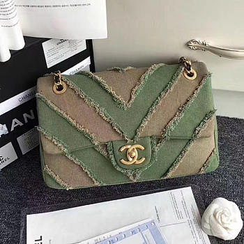 CHANEL CANVAS PATCHWORK CHEVRON MEDIUM FLAP BAG KHAKI 040101 VS 06628