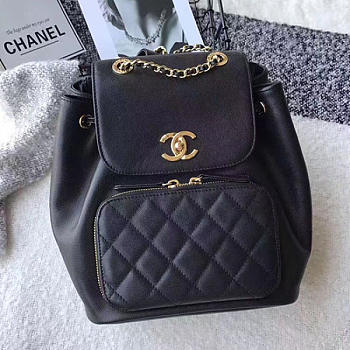 CHANEL GRAINED CALFSKIN GOLD-TONE METAL BACKPACK BLACK 24CM