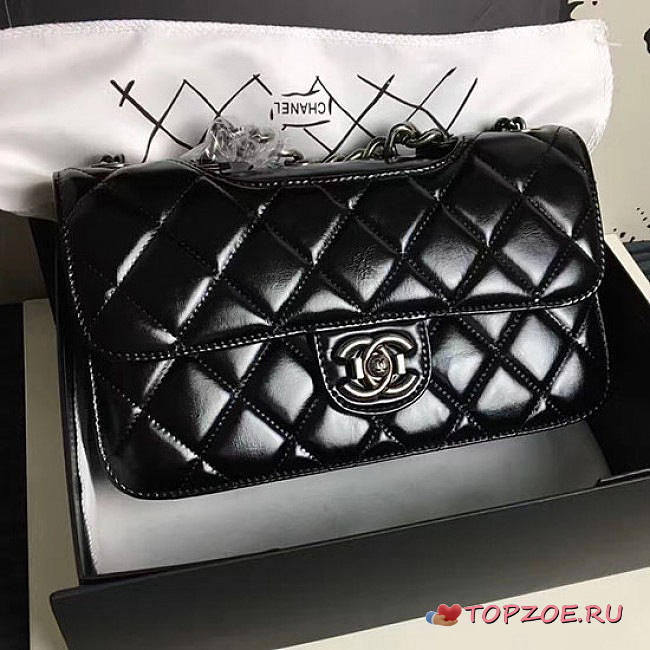 CHANEL OIL WAX LEATHER PERFECT EDGE BAG SILVER BLACK A14041 VS 09833 - 1