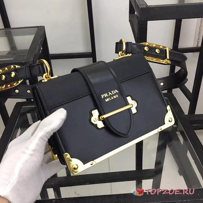 PRADA CAHIER LEATHER SHOULDER BAG 1BD045 BLACK - 1