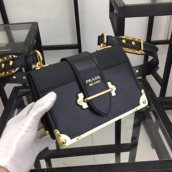PRADA CAHIER LEATHER SHOULDER BAG 1BD045 BLACK