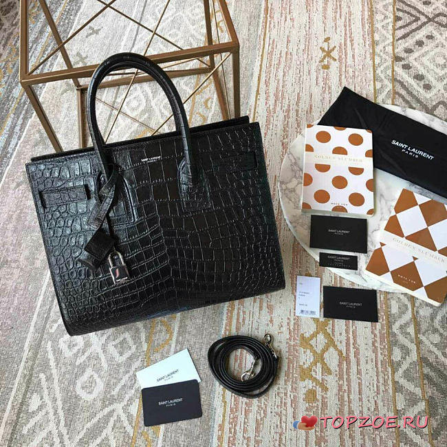 YSL SAC DE JOUR CROCODILE EMBOSSED LEATHER BLACK 4919 - 1